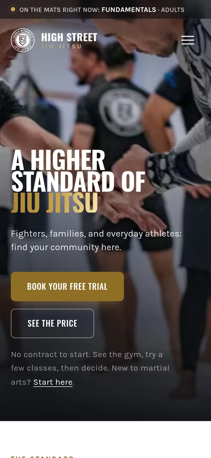 The High Street Jiu Jitsu website on a phone