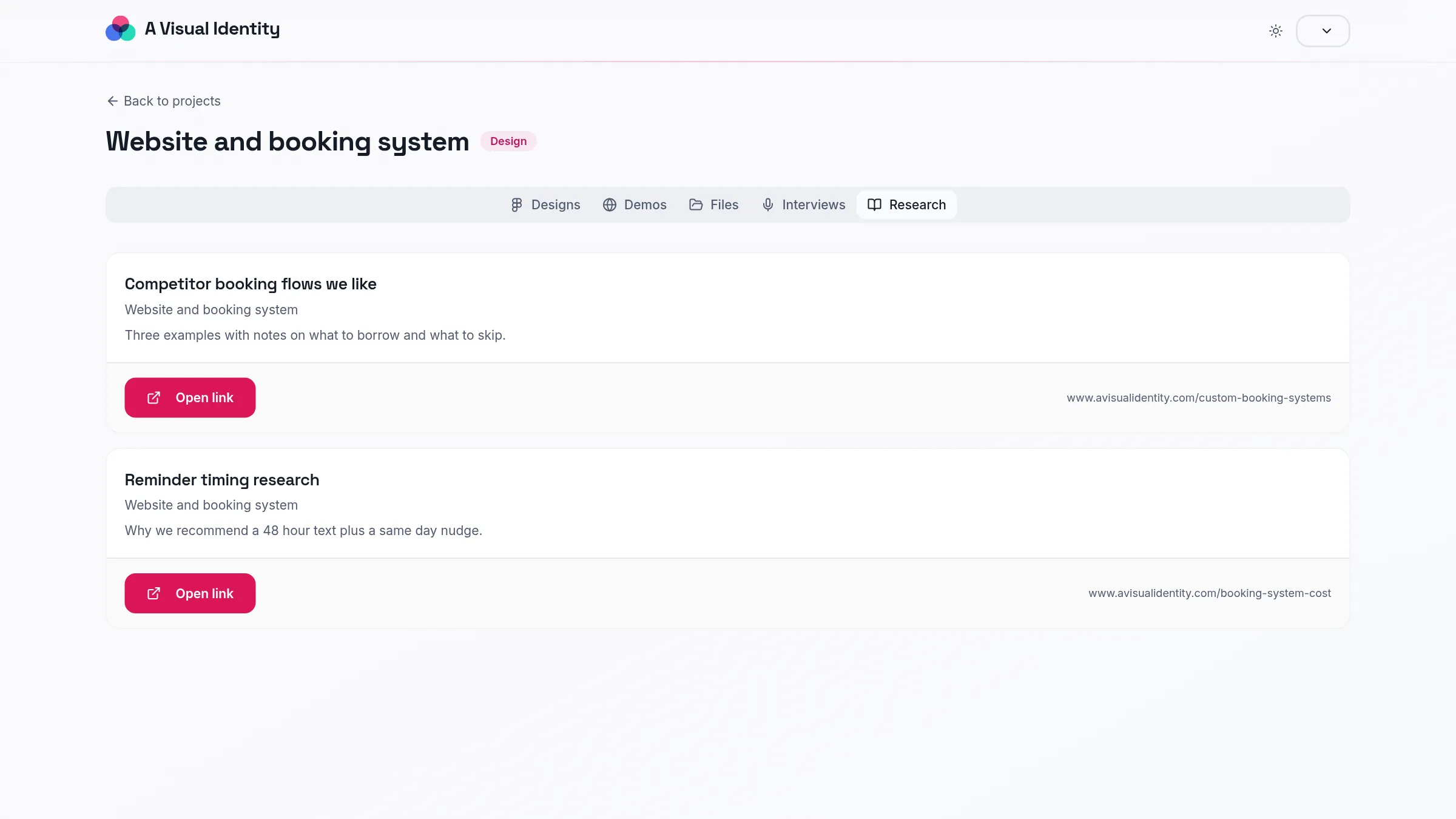 Research the studio shares, readable in place