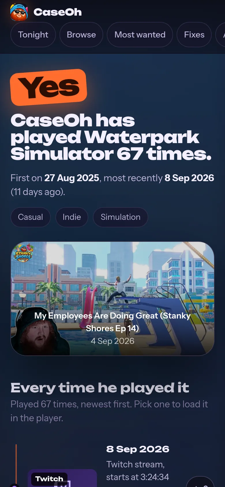 A game page on a phone.