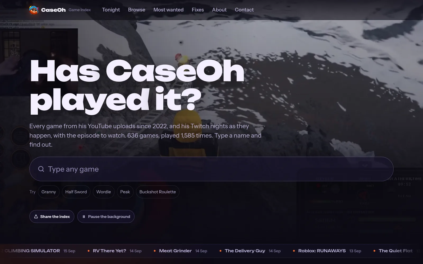 CaseOh Game Index