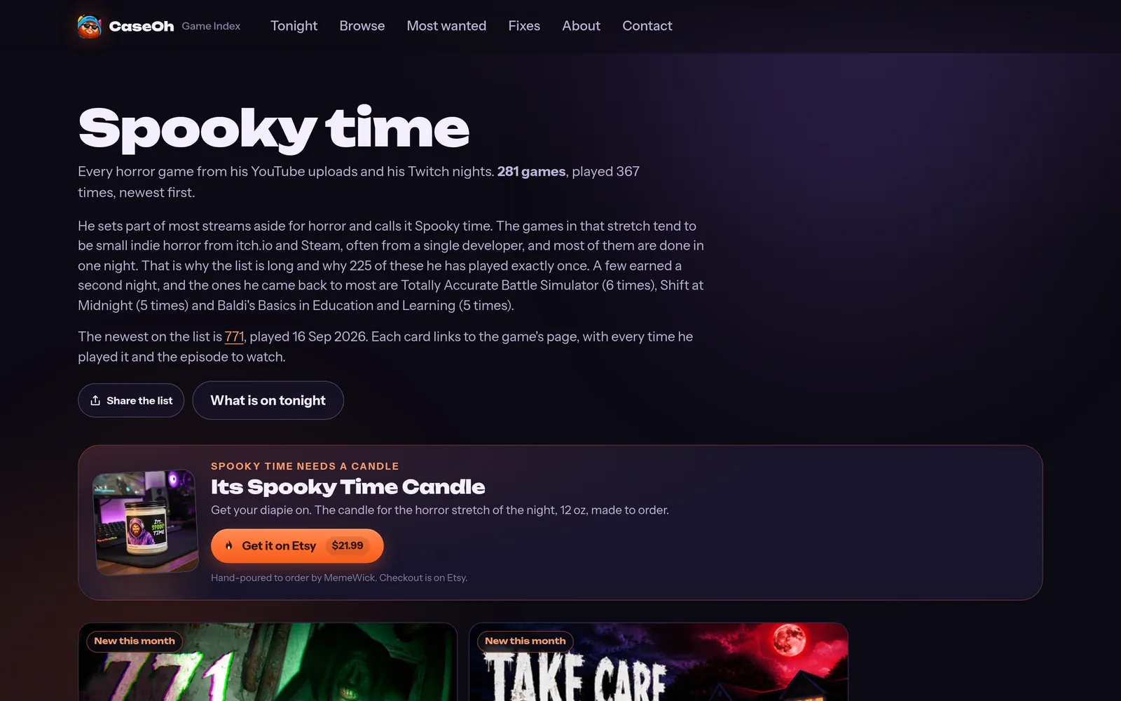 Spooky time. The horror stretch of most nights has its own list, 281 games long.