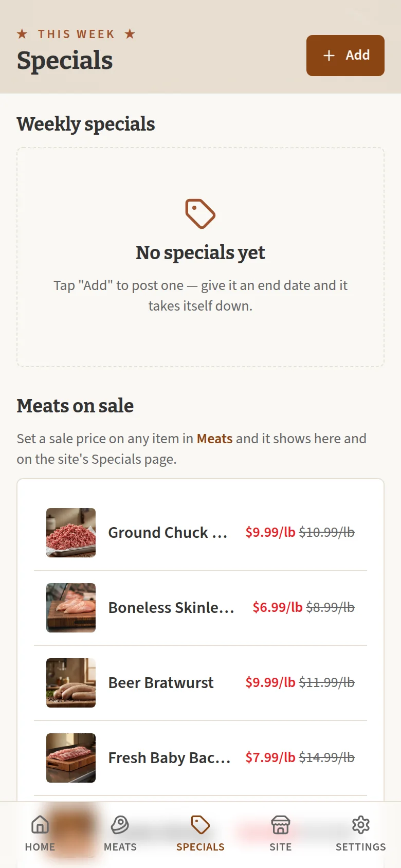 Posting a weekly special with an end date, so it takes itself down.
