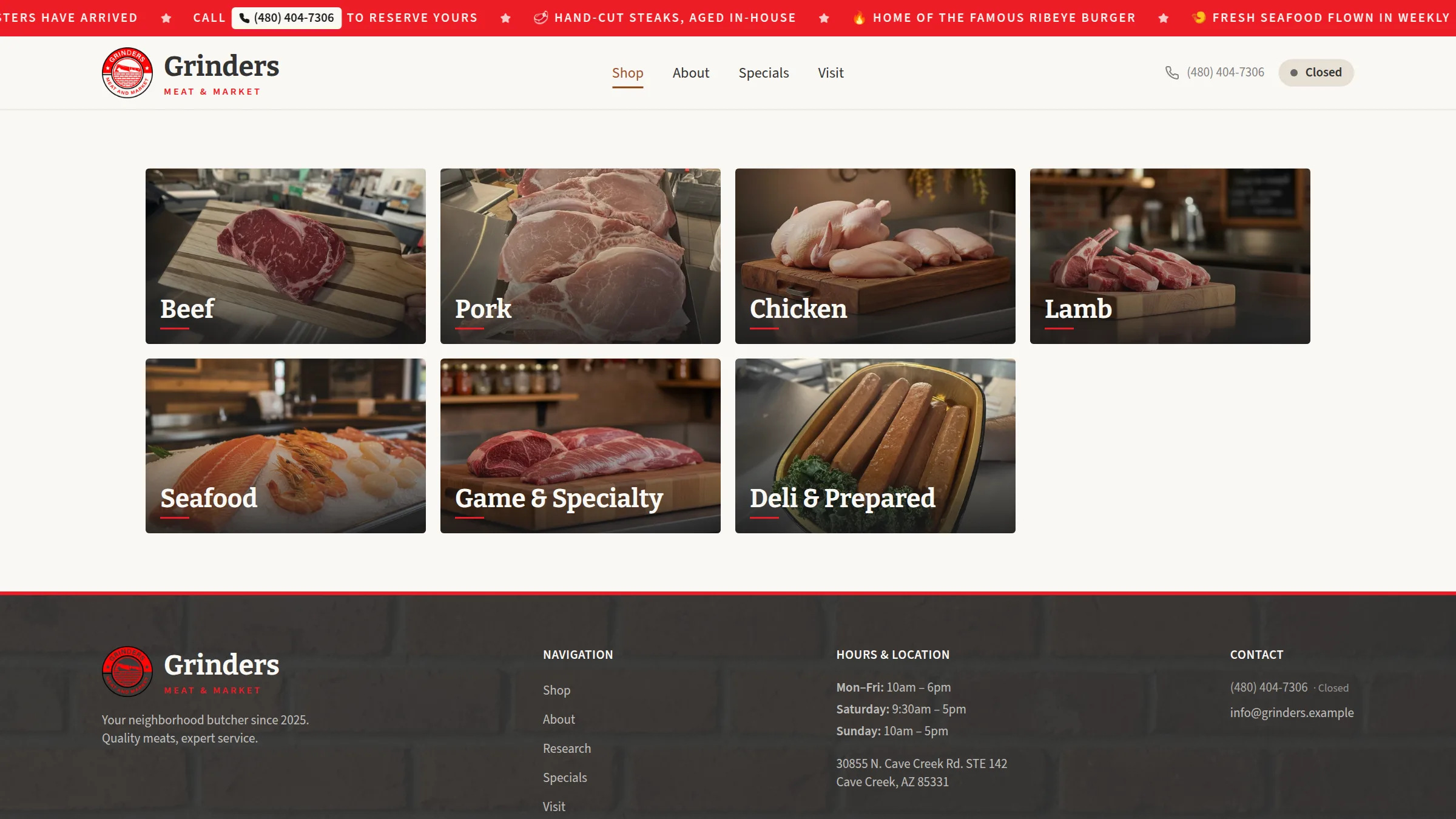 A browsable shop with every cut organized by category.