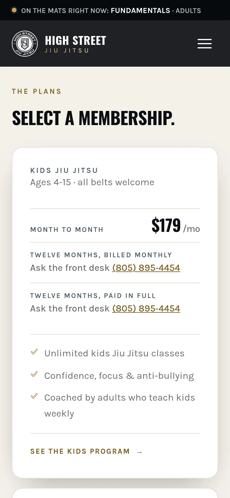 Membership plans, on a phone.