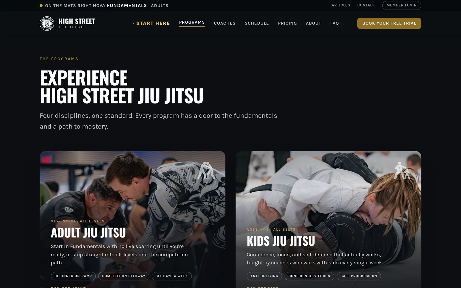 Four programs, each with a door for a beginner and a path for a competitor.