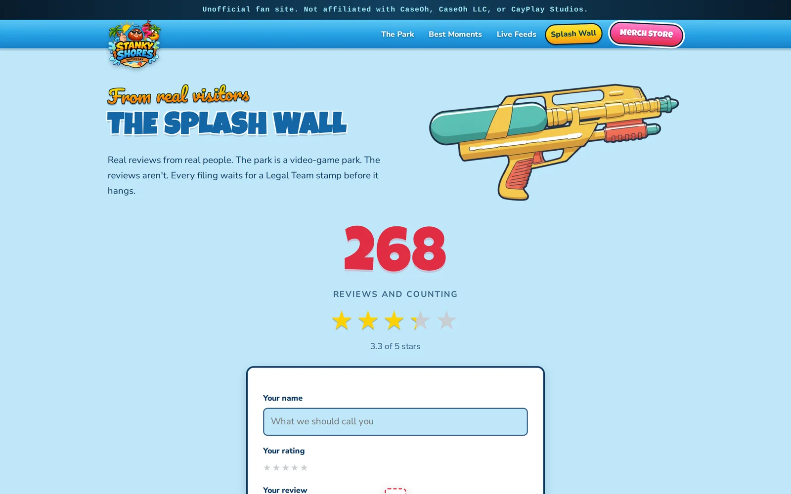 The Splash Wall. Anyone can file a review, and every one waits for a moderator before it hangs.