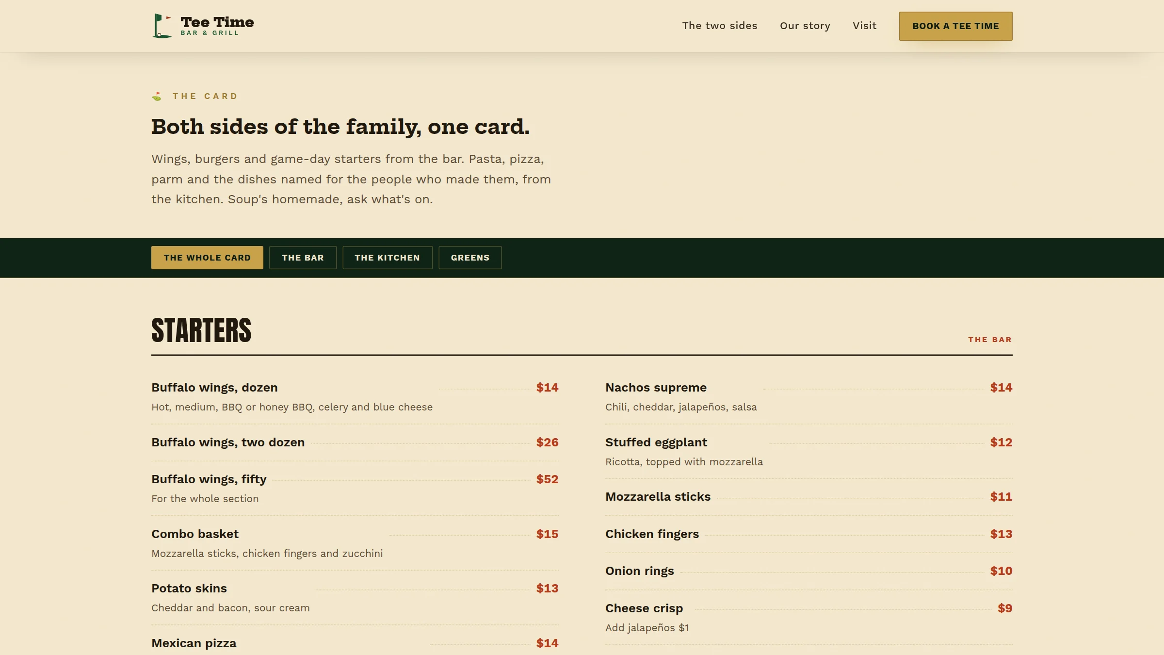 One card, the bar and the kitchen
