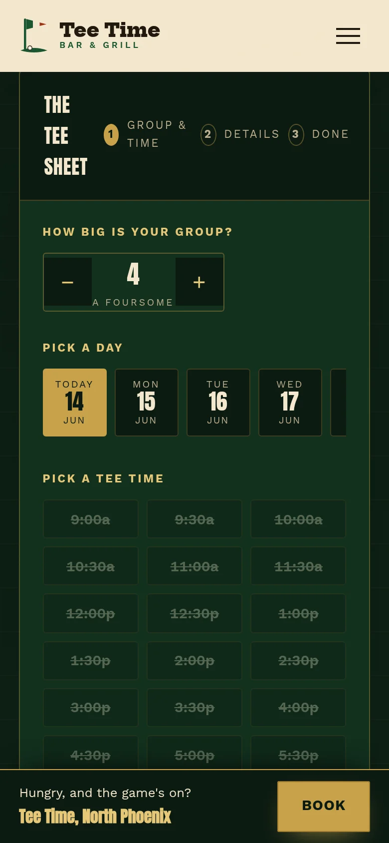 The tee sheet on a phone