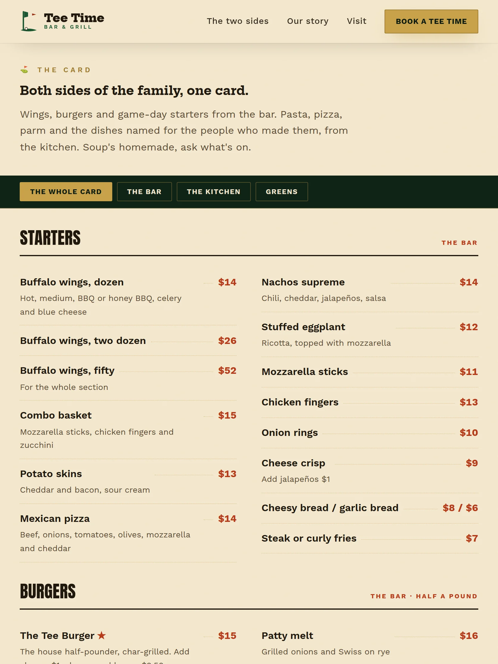 The menu on a tablet